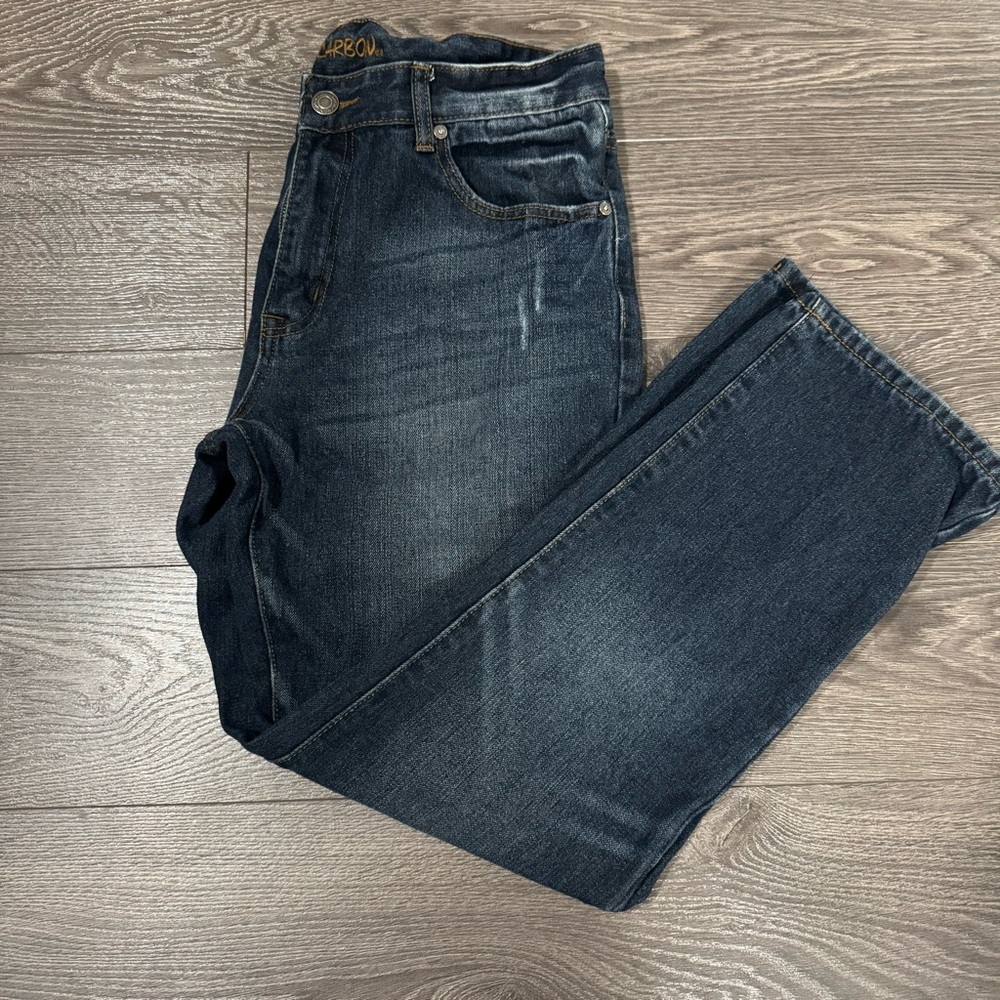 Carbon Mens Jeans Relaxed Straight Leg Denim‎ Blue Stone Wash Distressed 32x30
